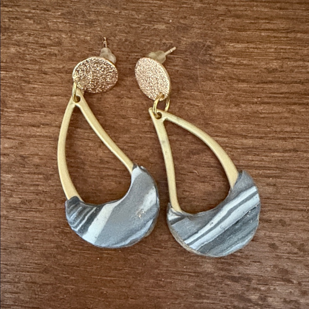 Gold and Gray Teardrop Earrings
